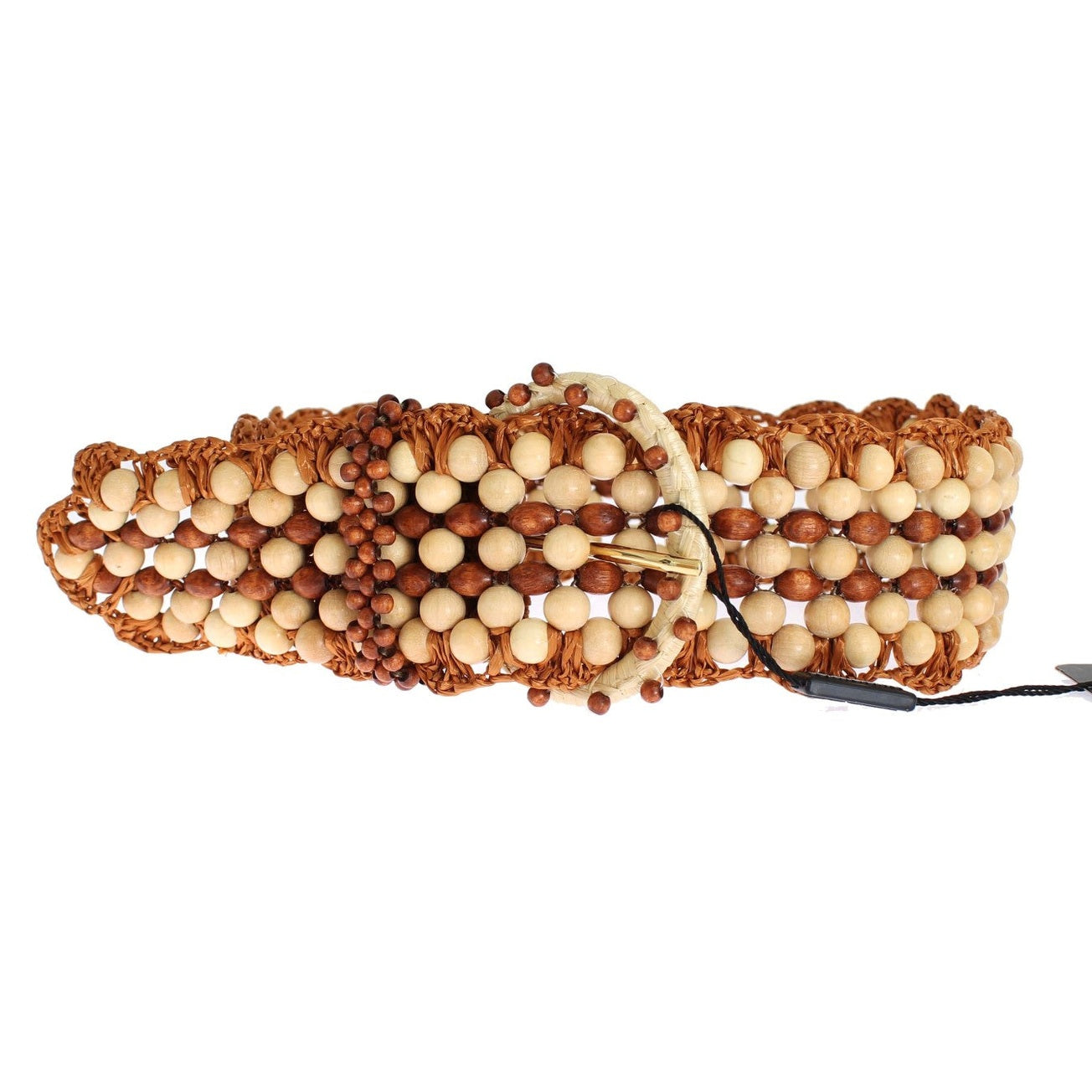 Dolce & Gabbana Brown Raffia Wood Beaded Wide Waist Belt Dolce & Gabbana