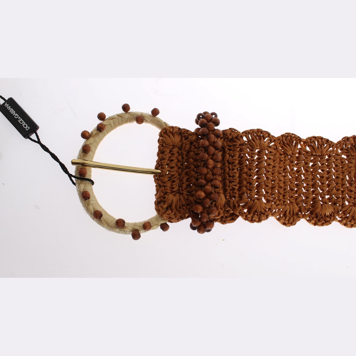 Dolce & Gabbana Brown Raffia Wood Beaded Wide Waist Belt Dolce & Gabbana