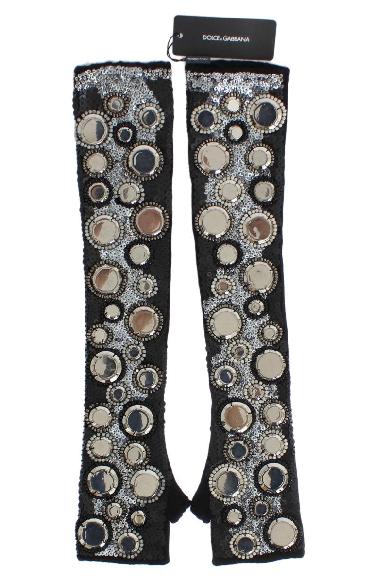 Dolce & Gabbana Black Cashmere Sequined Finger Less Gloves Dolce & Gabbana