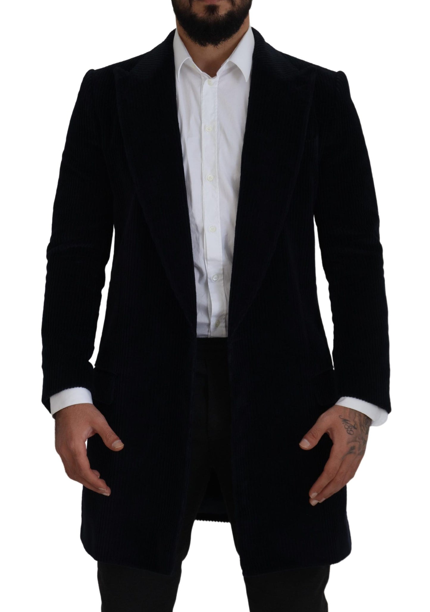 Dolce & Gabbana Black Cotton Cardigan Long Coat Men Jacket Dolce & Gabbana