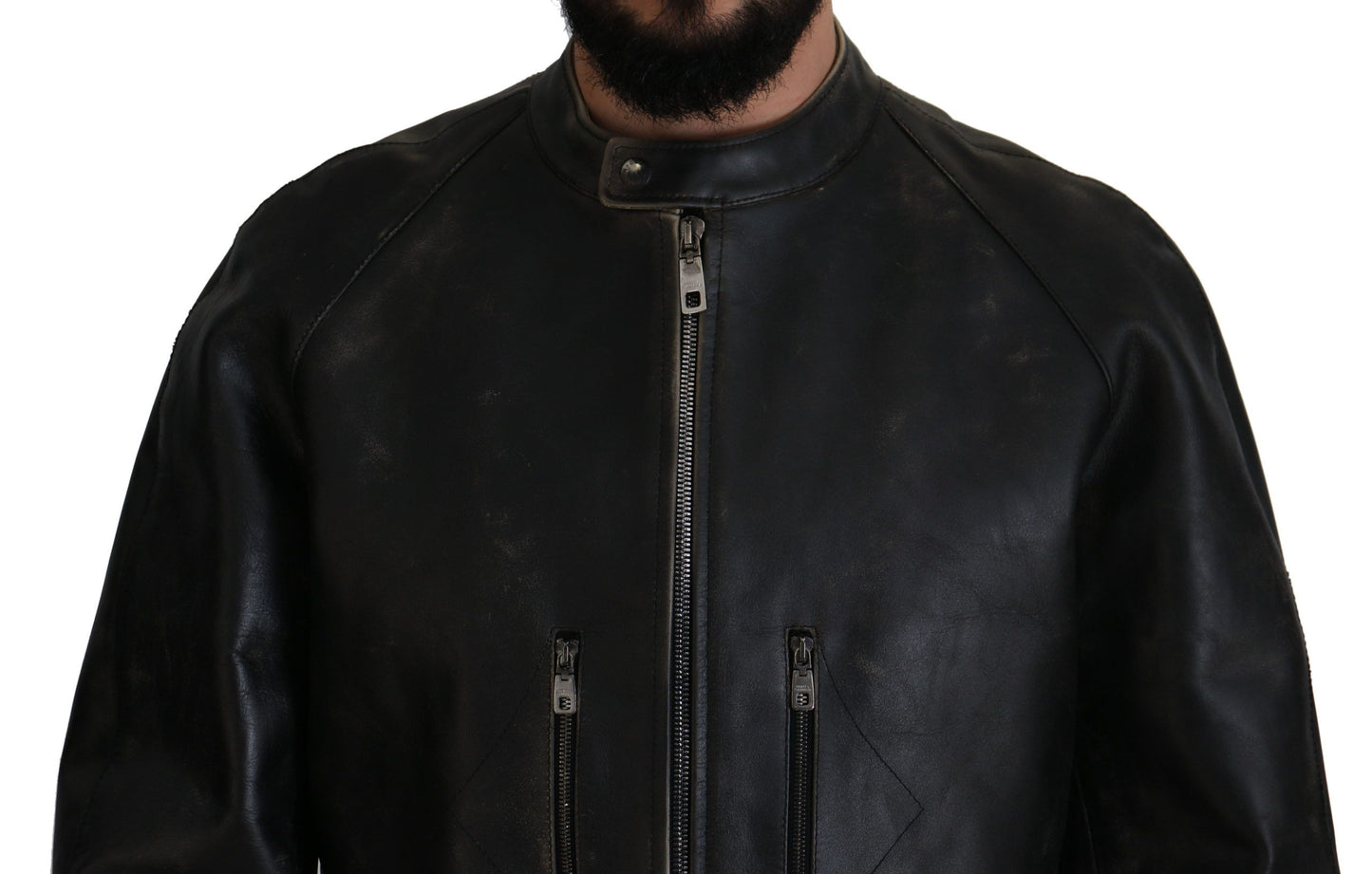 Dolce & Gabbana Black Leather Zipper Biker Coat Jacket Dolce & Gabbana
