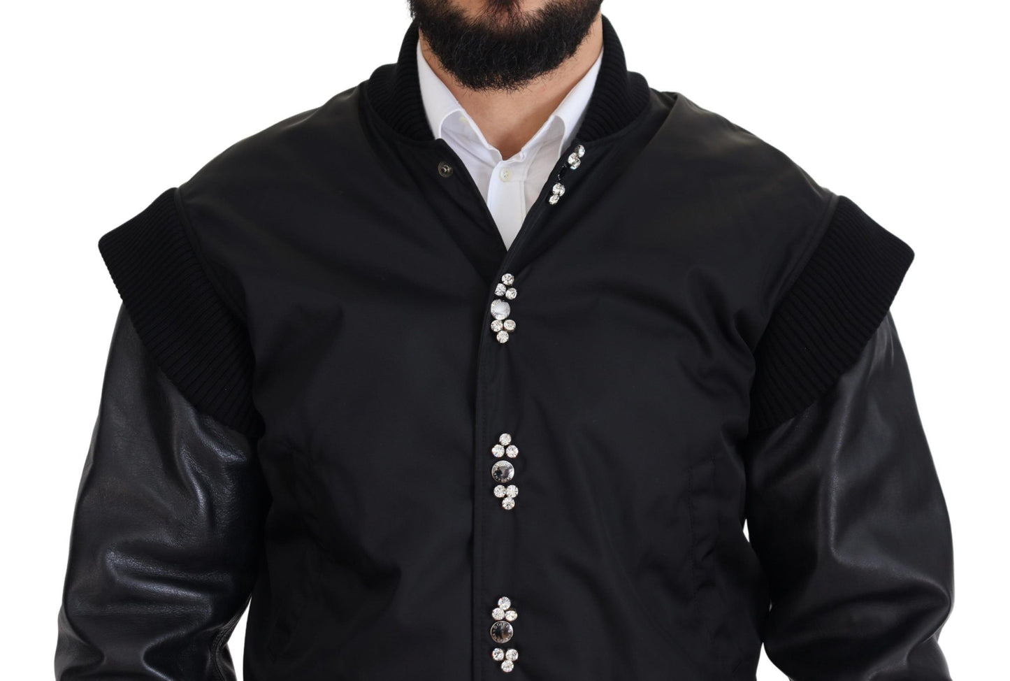Dolce & Gabbana Black Nylon Crystals Coat Buttons Jacket Dolce & Gabbana