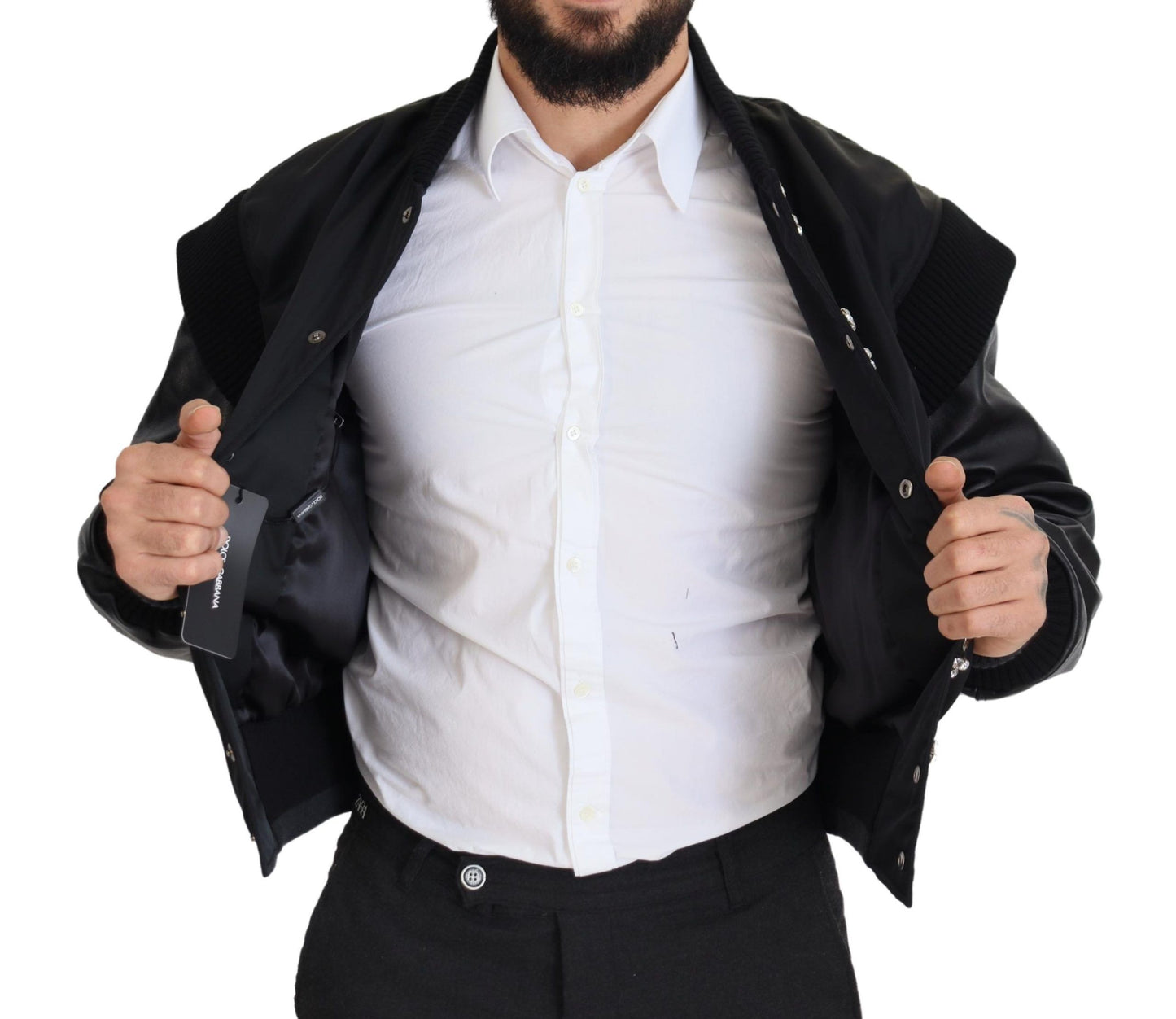 Dolce & Gabbana Black Nylon Crystals Coat Buttons Jacket Dolce & Gabbana