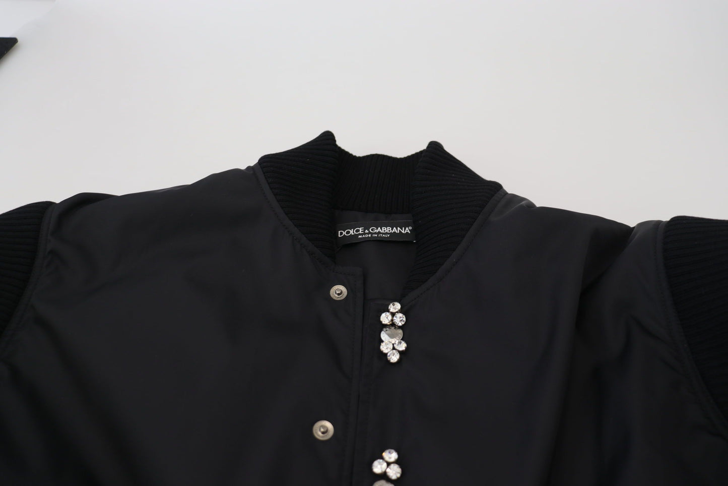 Dolce & Gabbana Black Nylon Crystals Coat Buttons Jacket Dolce & Gabbana