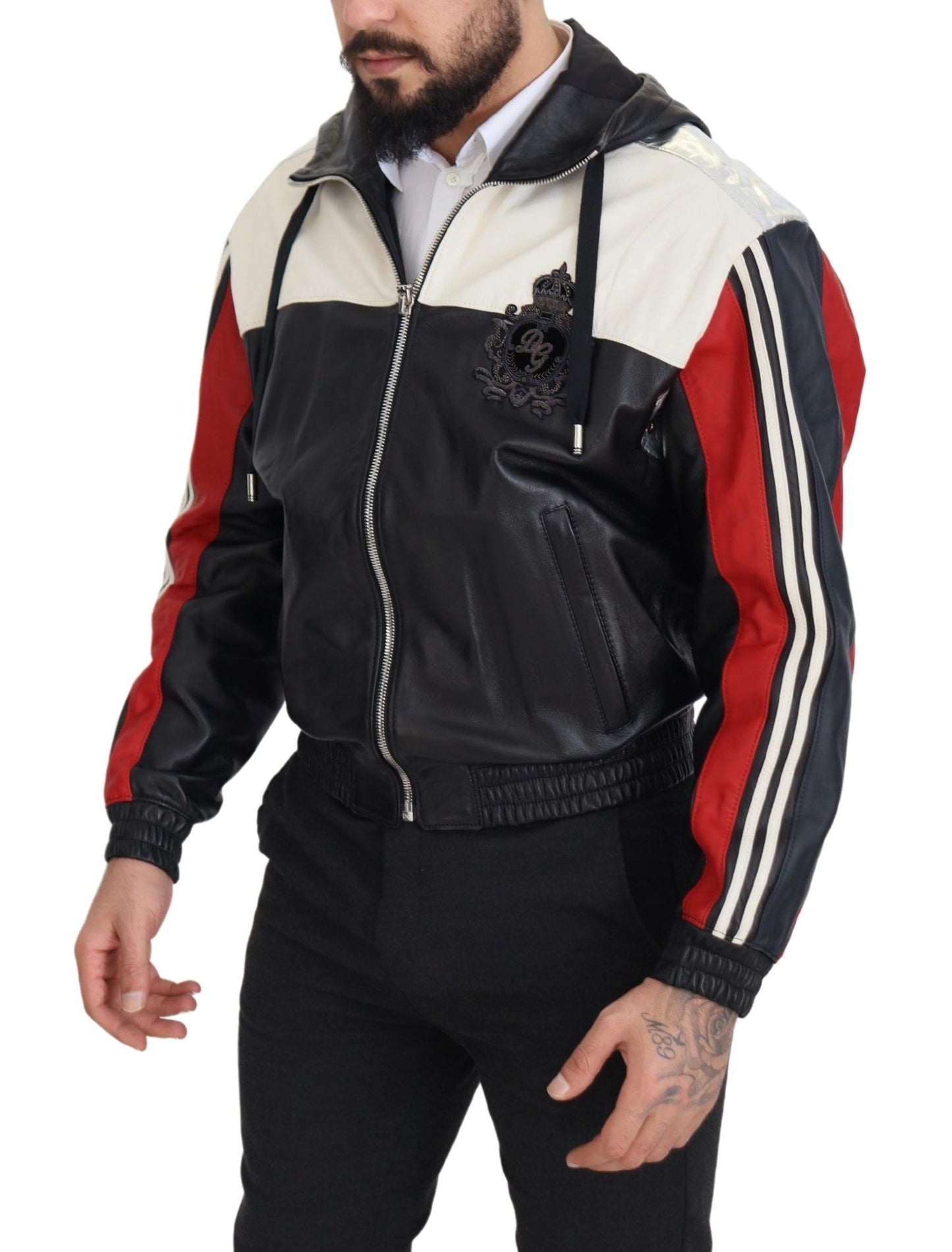 Dolce & Gabbana Black Leather Hooded Blouson Coat Jacket Dolce & Gabbana