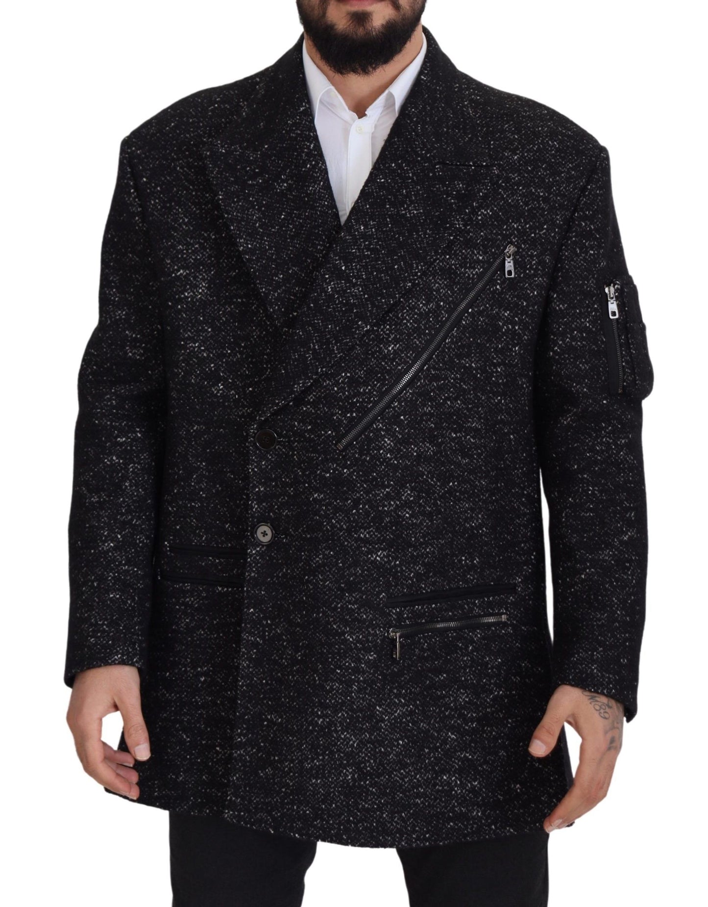 Dolce & Gabbana Black Wool Double Breasted Coat Men Jacket Dolce & Gabbana