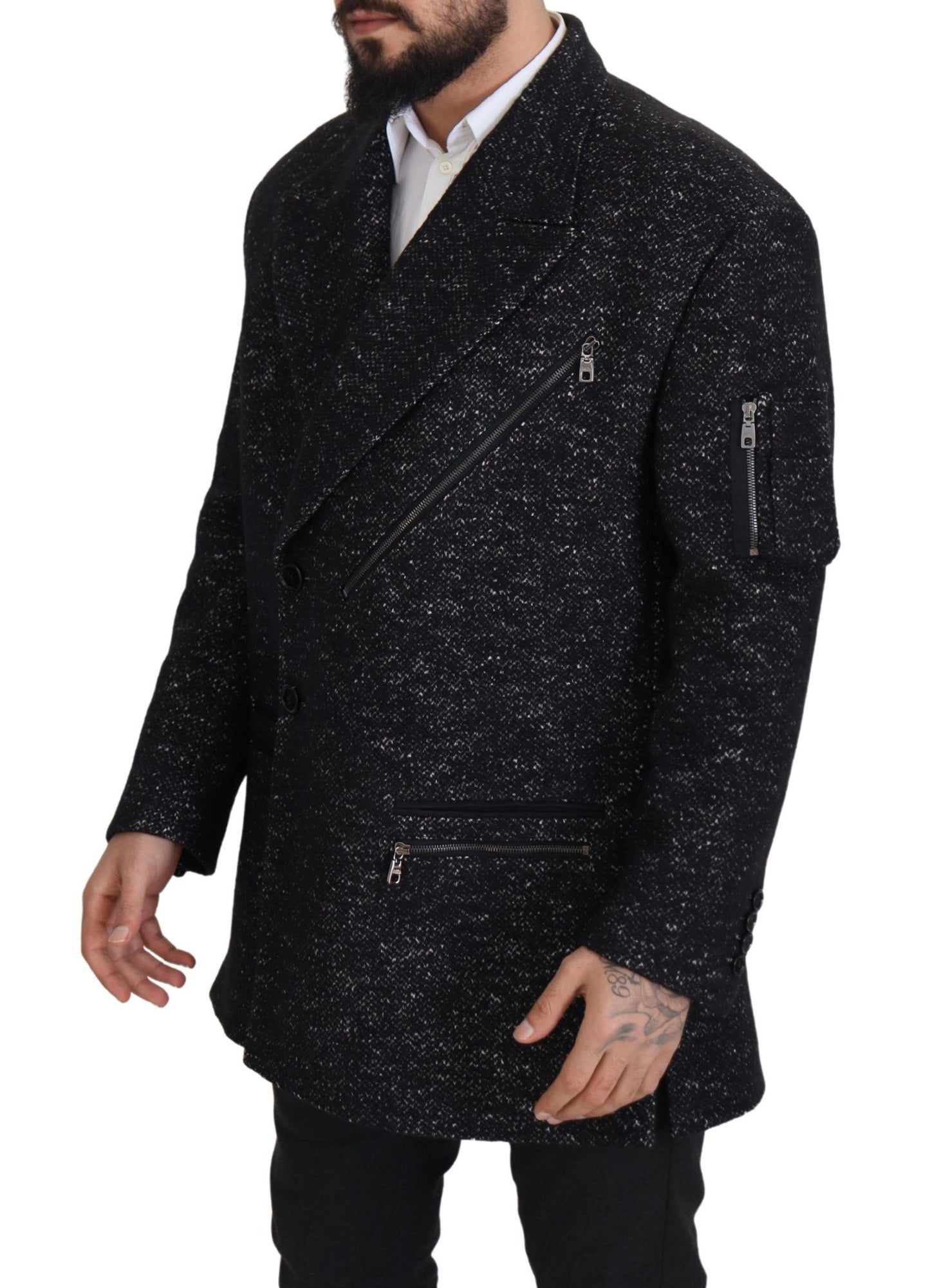 Dolce & Gabbana Black Wool Double Breasted Coat Men Jacket Dolce & Gabbana