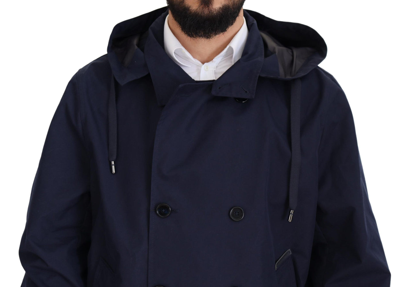 Dolce & Gabbana Blue Hooded Double Breasted Coat Jacket Dolce & Gabbana