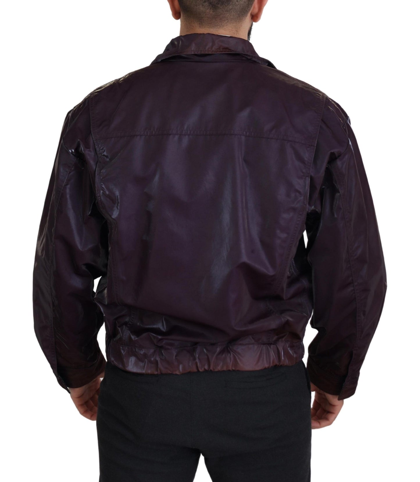 Dolce & Gabbana Purple Nylon Collared Biker Coat Jacket Dolce & Gabbana