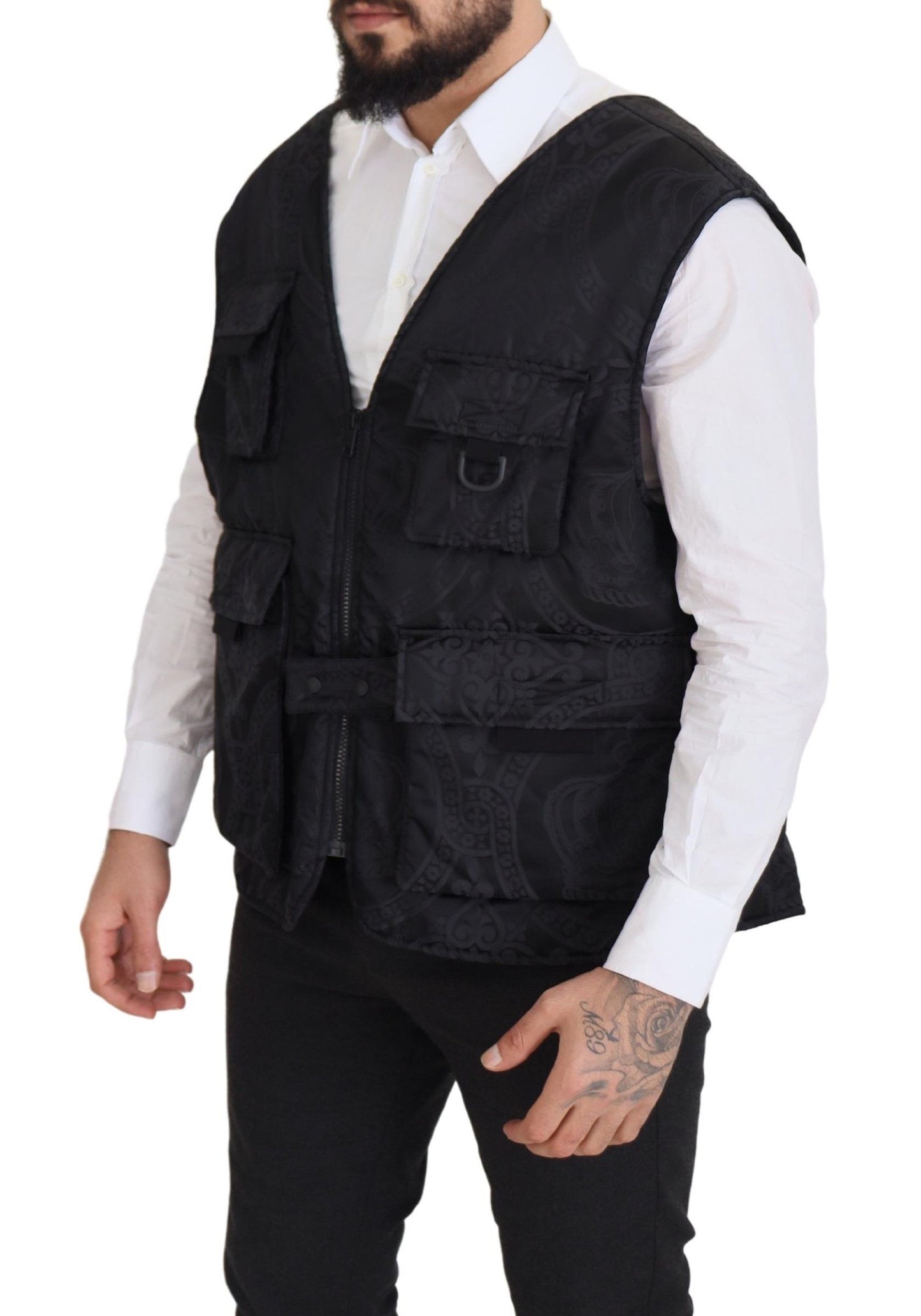 Dolce & Gabbana Black Nylon Full Zip Sleeveless Jacket Dolce & Gabbana