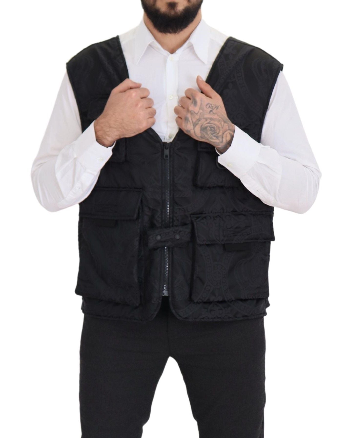 Dolce & Gabbana Black Nylon Full Zip Sleeveless Jacket Dolce & Gabbana