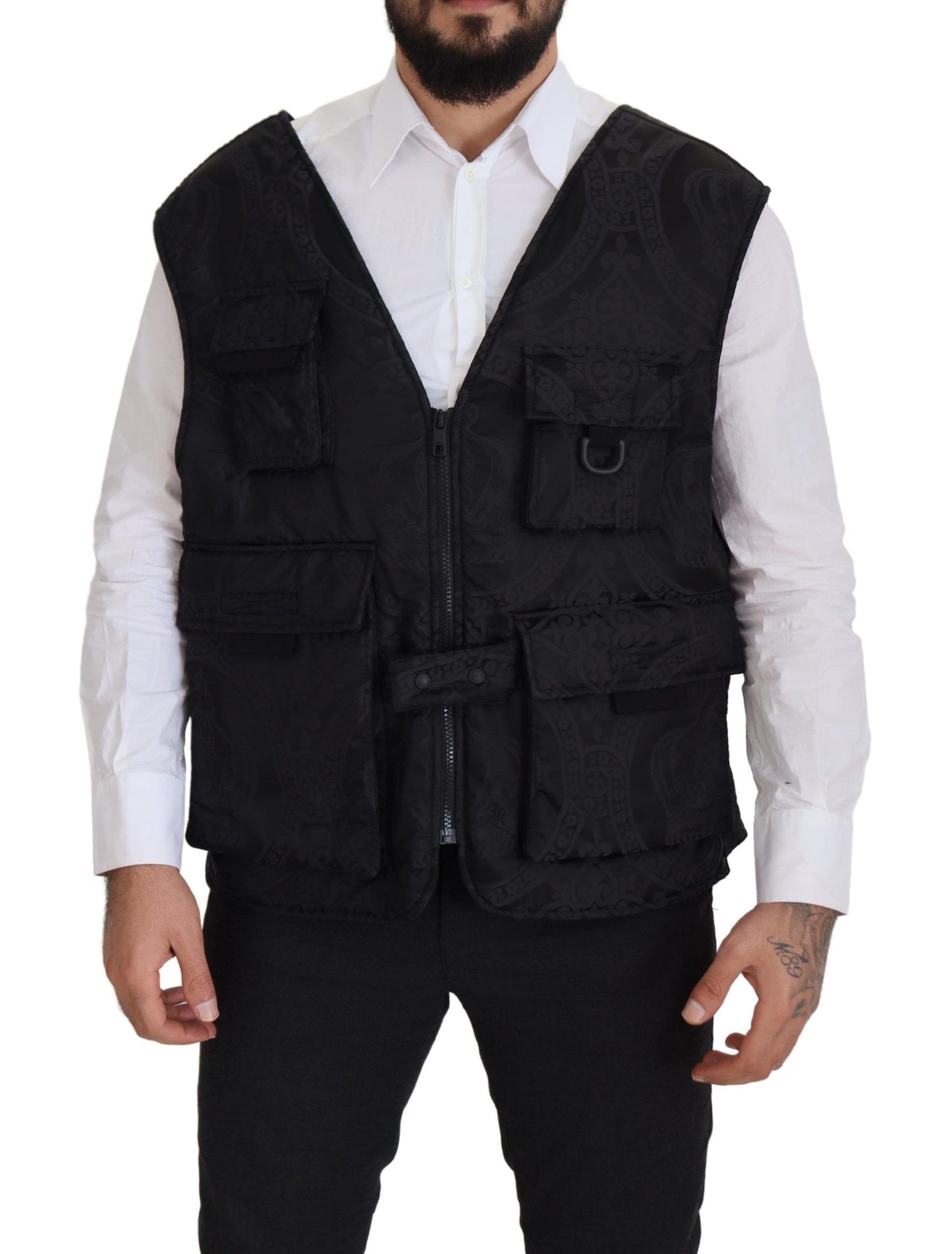 Dolce & Gabbana Black Nylon Full Zip Sleeveless Jacket Dolce & Gabbana