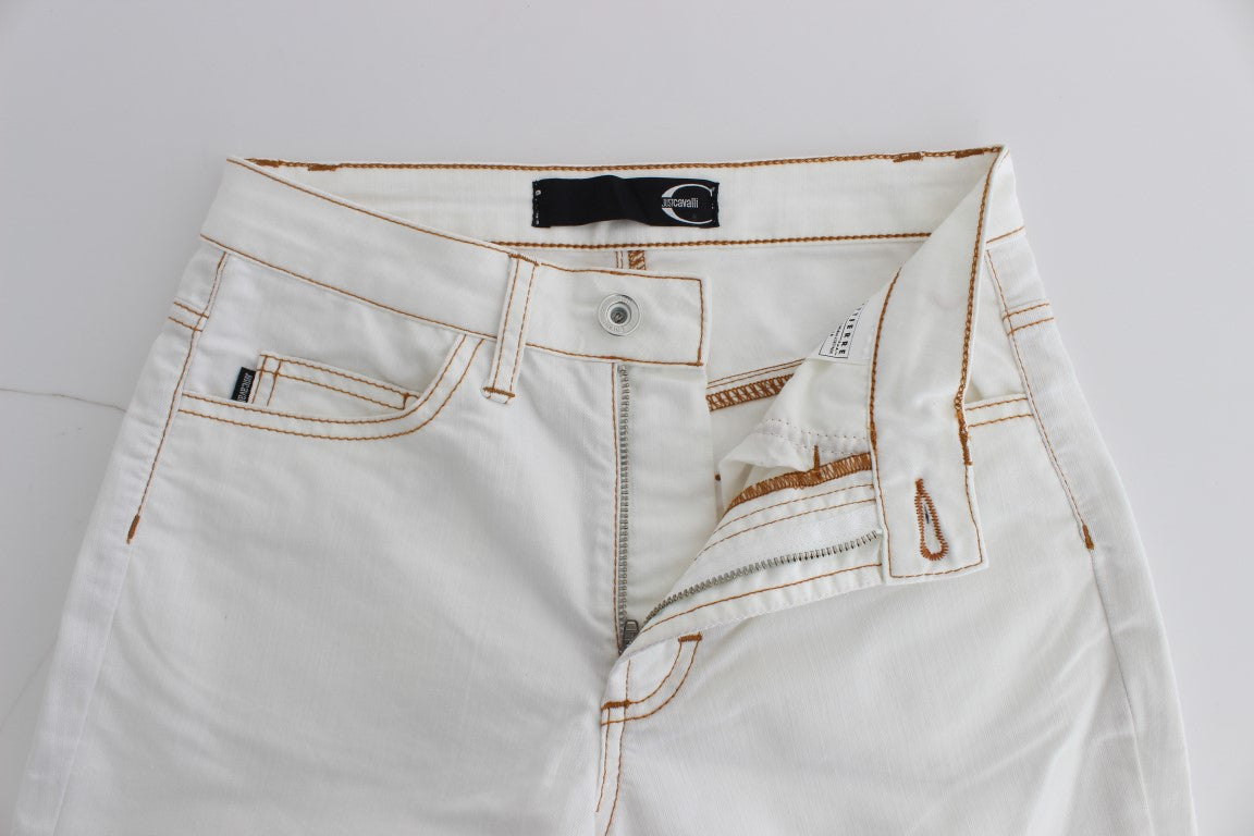 Cavalli White Cotton Blend Slim Fit Jeans Cavalli