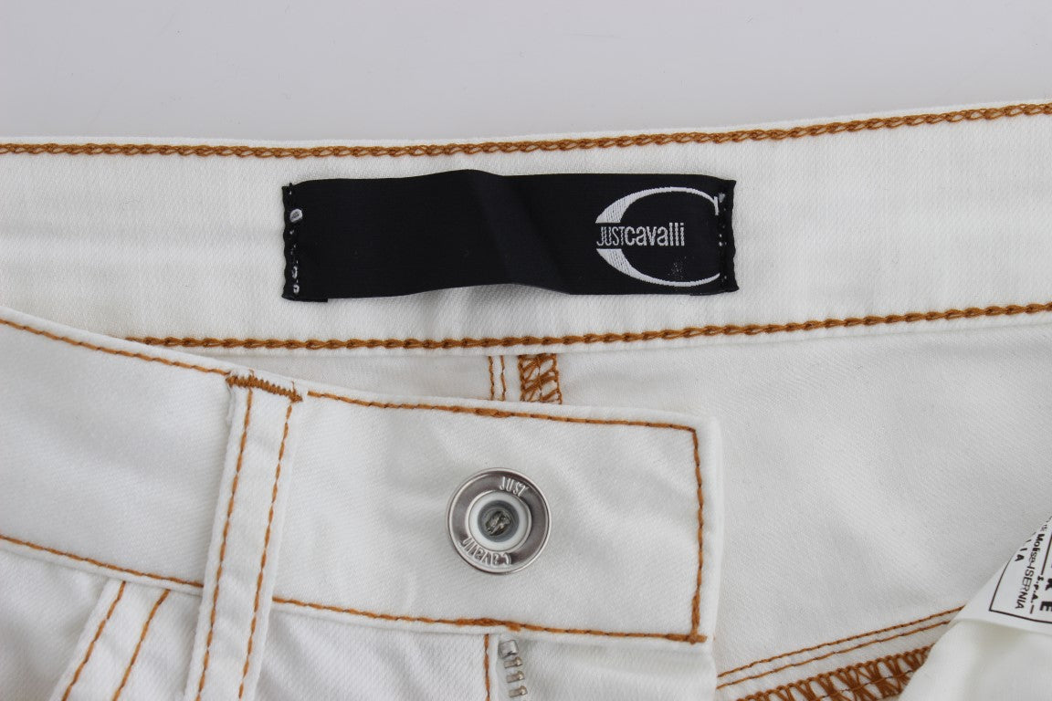 Cavalli White Cotton Blend Slim Fit Jeans Cavalli