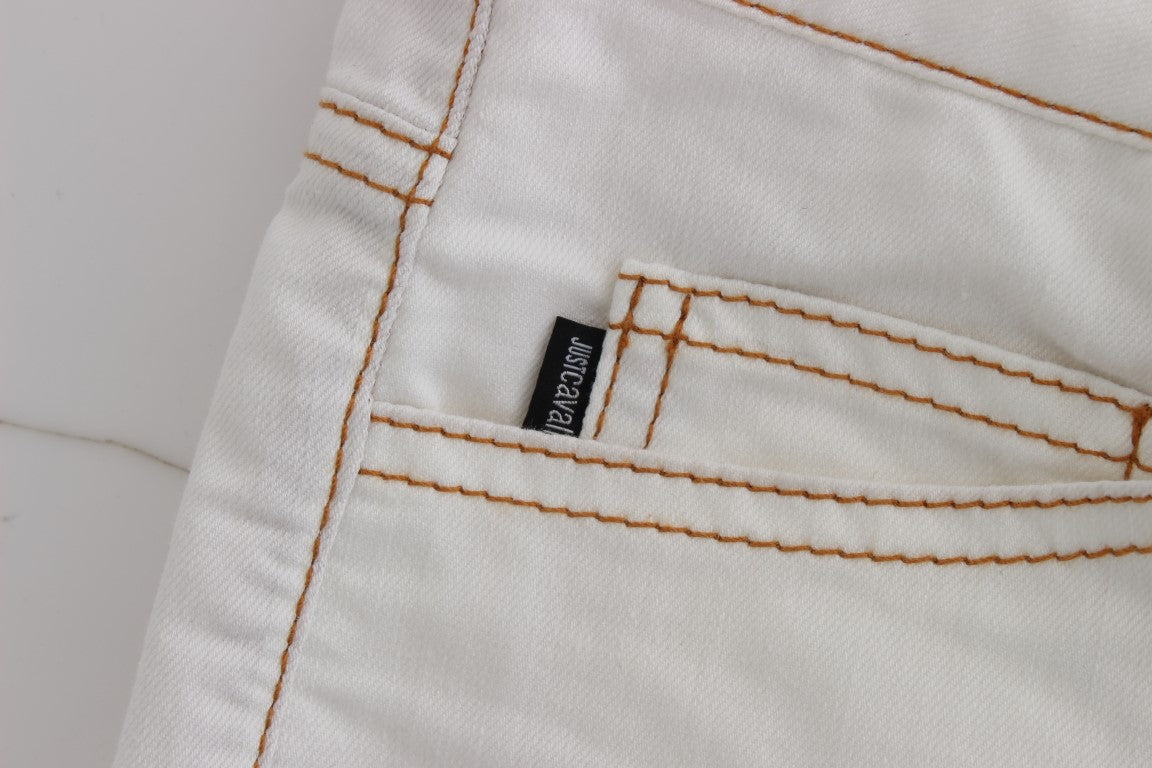 Cavalli White Cotton Blend Slim Fit Jeans Cavalli