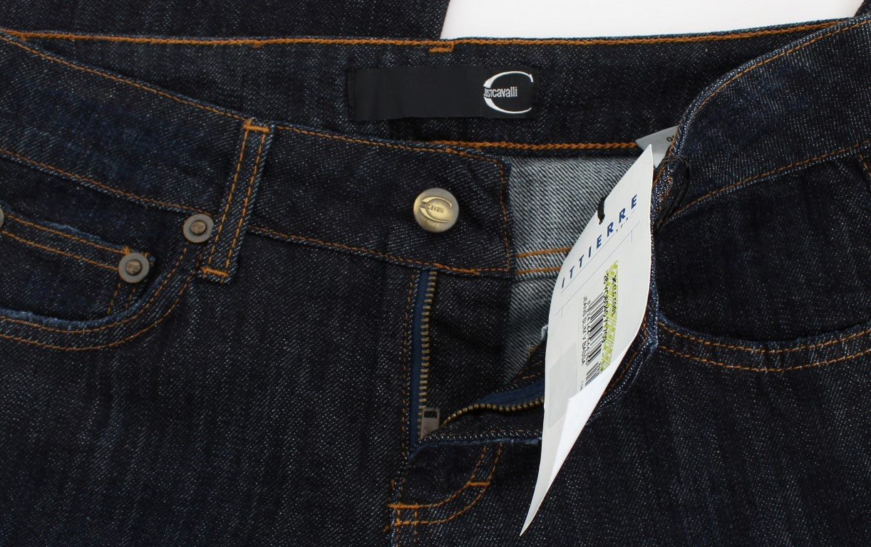 Cavalli Blue Cotton Straight Fit Stretch Jeans Cavalli
