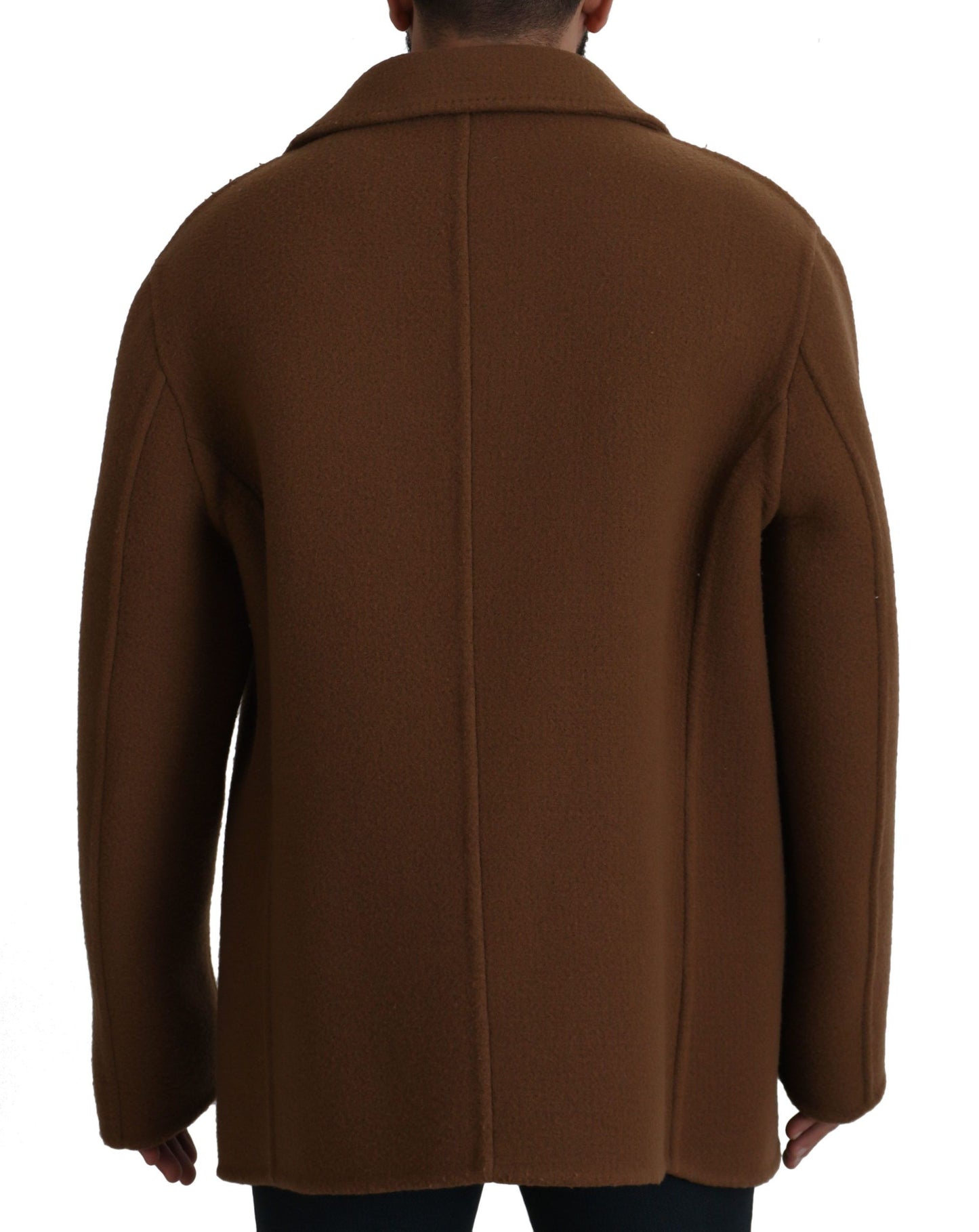 Dolce & Gabbana Brown Nylon Double Breasted Coat Jacket Dolce & Gabbana