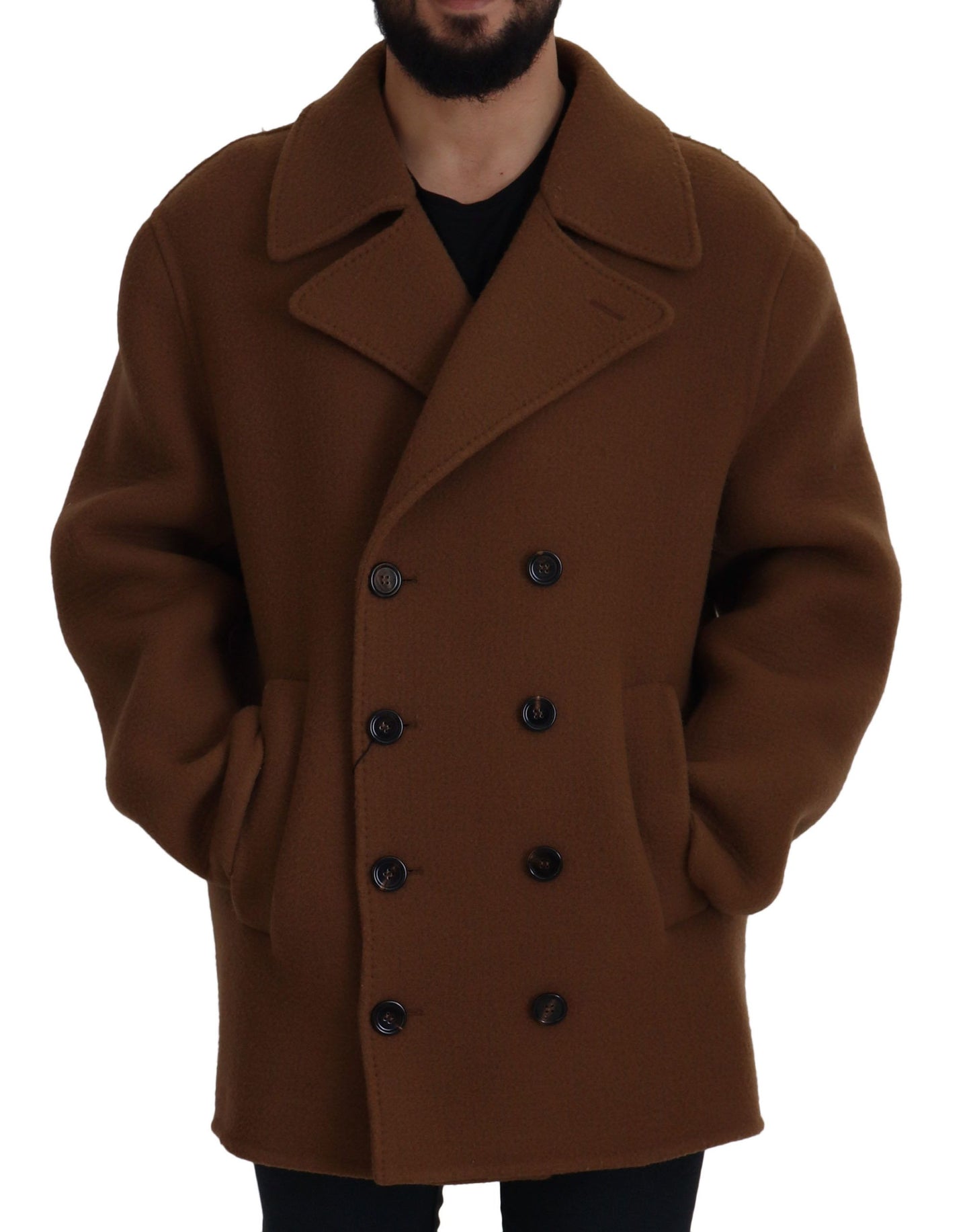 Dolce & Gabbana Brown Nylon Double Breasted Coat Jacket Dolce & Gabbana