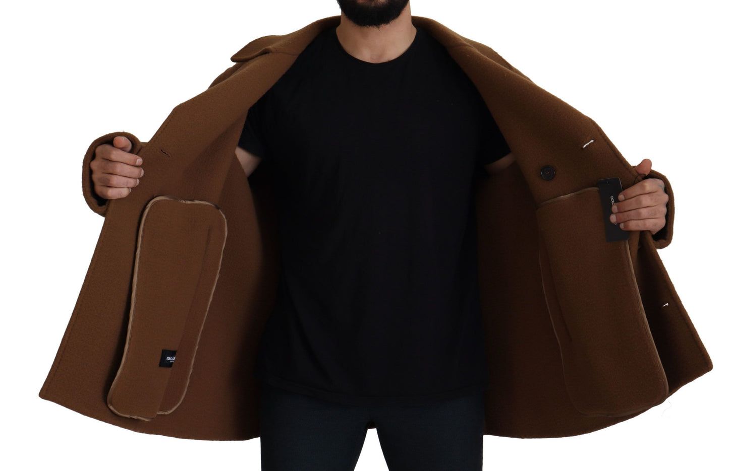Dolce & Gabbana Brown Nylon Double Breasted Coat Jacket Dolce & Gabbana