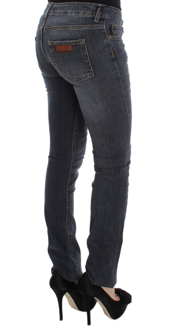 Cavalli Blue Wash Cotton Blend Slim Fit Jeans Cavalli
