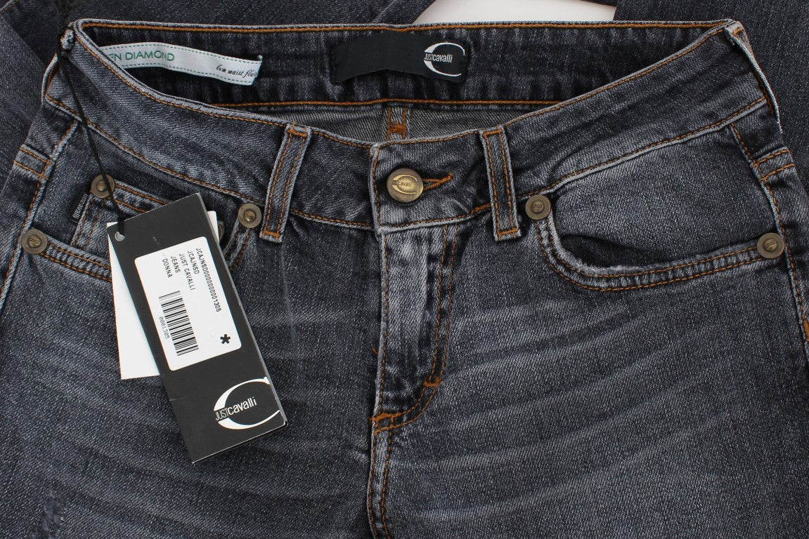Cavalli Blue Wash Cotton Blend Slim Fit Jeans Cavalli