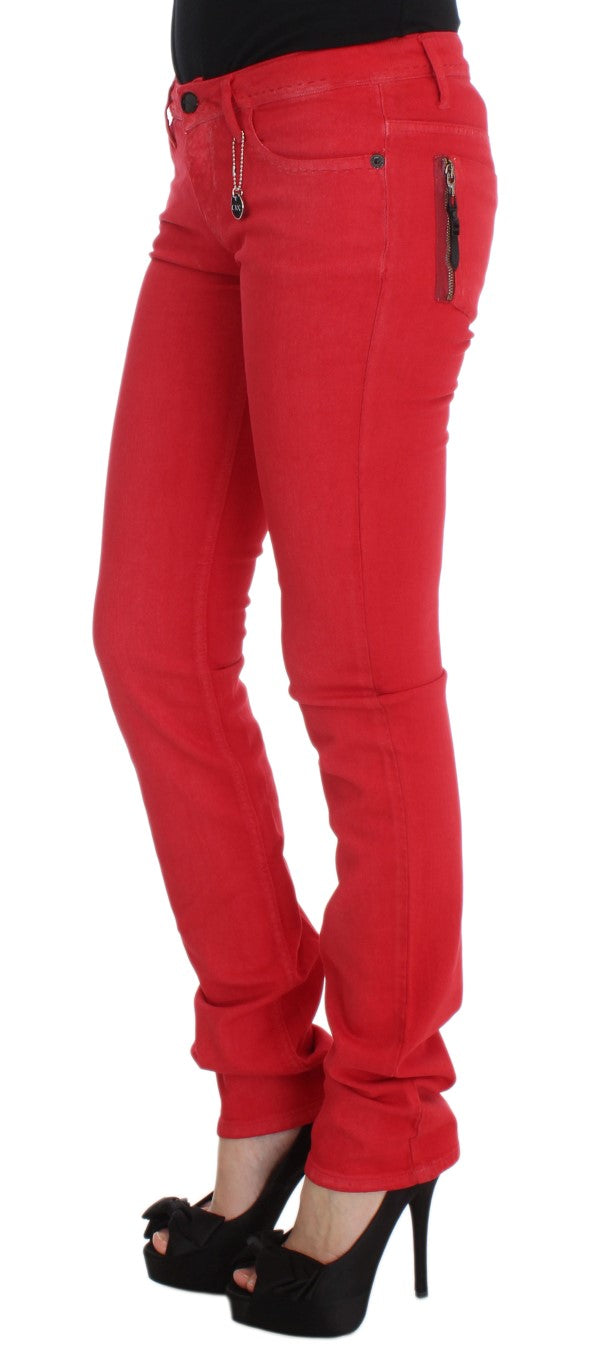 Costume National Red Cotton Blend Super Slim Fit Jeans Costume National