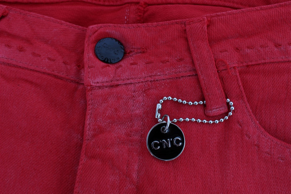 Costume National Red Cotton Blend Super Slim Fit Jeans Costume National