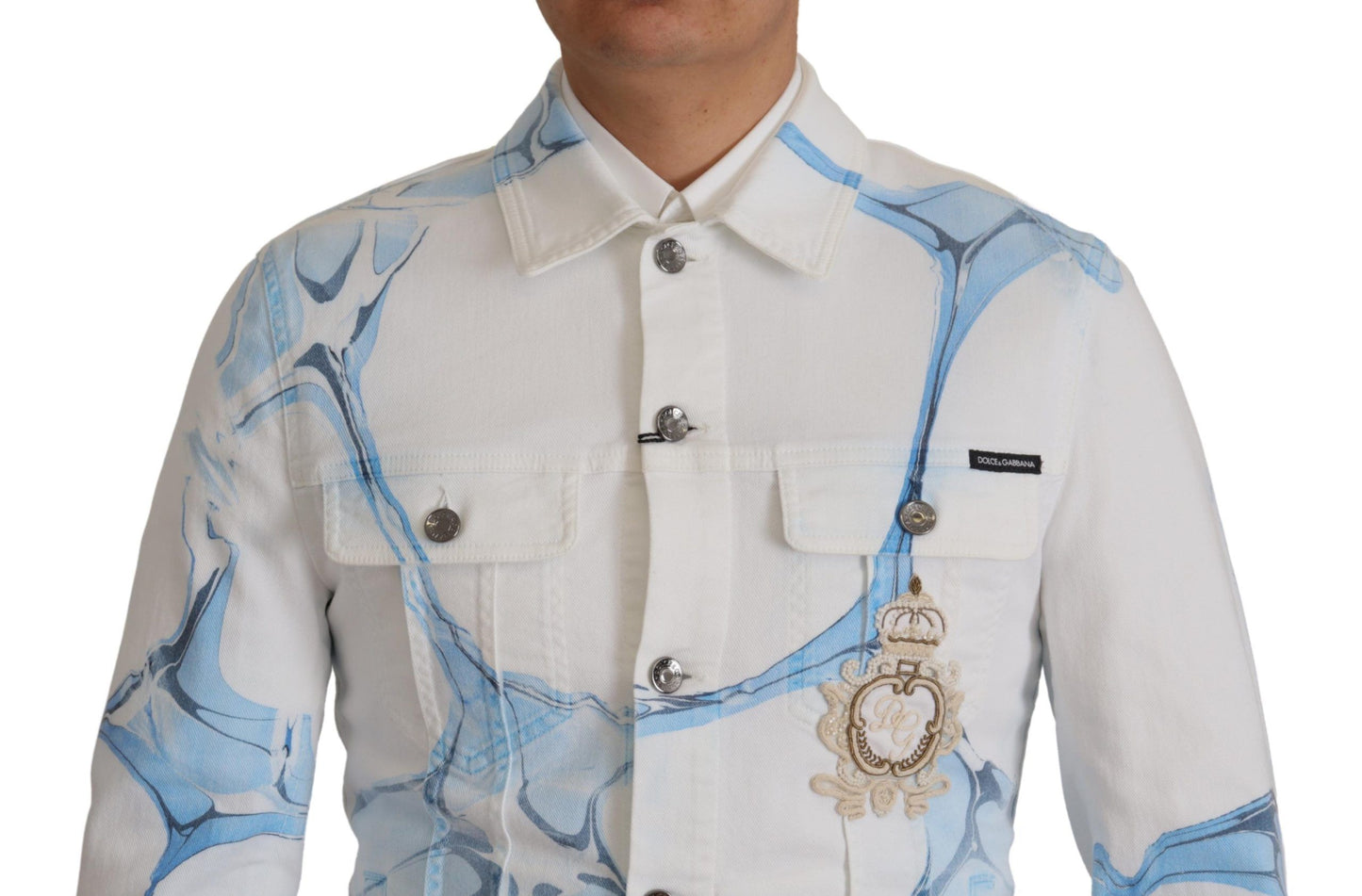 Dolce & Gabbana White Cotton Logo Embroidery Denim Jacket Dolce & Gabbana