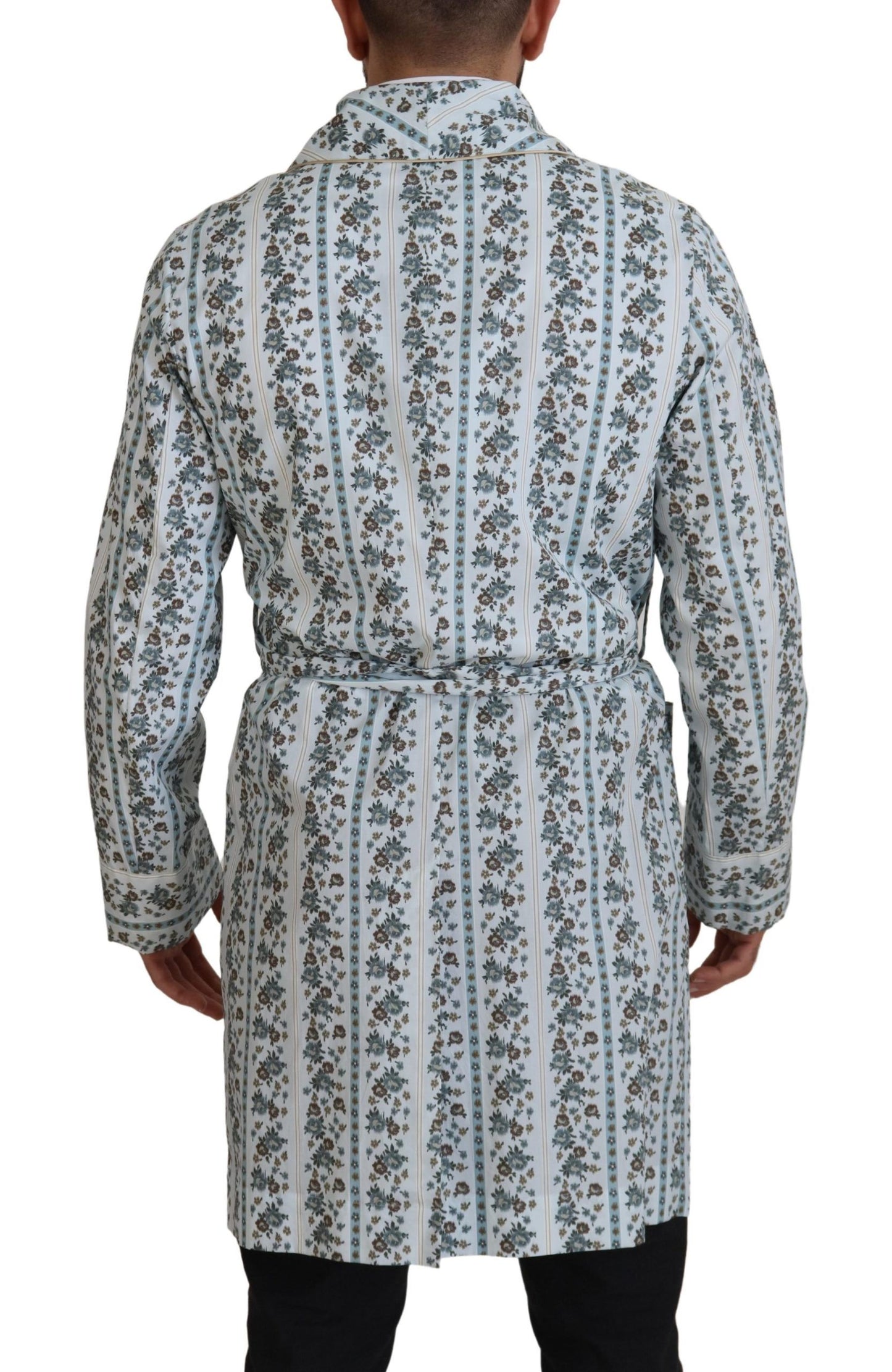 Dolce & Gabbana Blue Floral Cotton Robe Coat Jacket Dolce & Gabbana