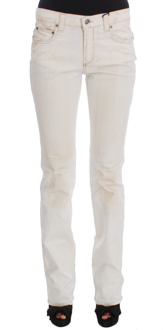 Costume National White Cotton Slim Fit Bootcut Jeans Costume National