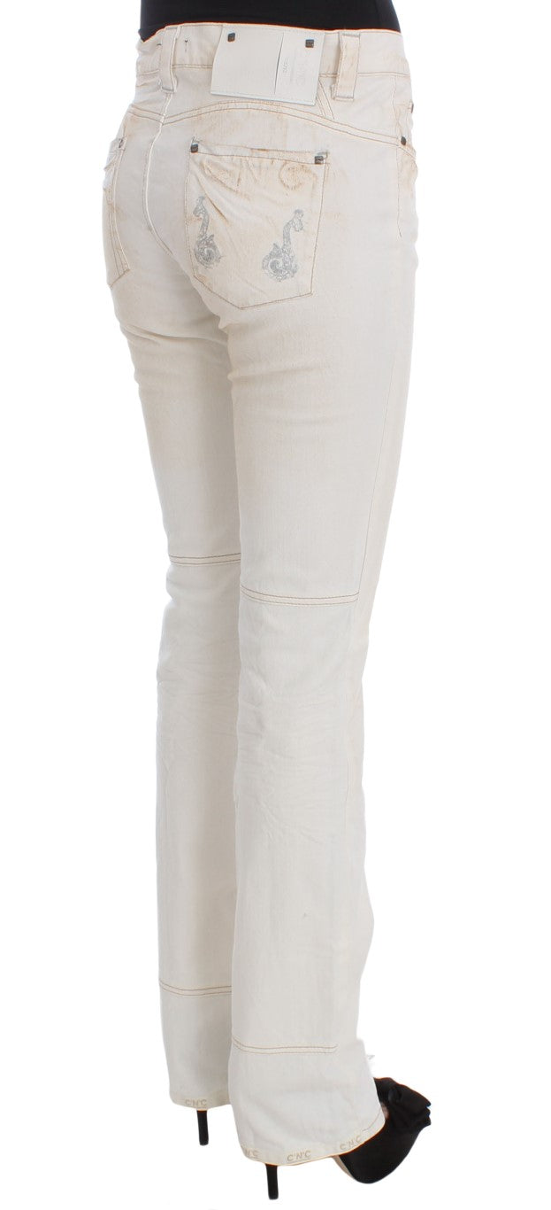 Costume National White Cotton Slim Fit Bootcut Jeans Costume National