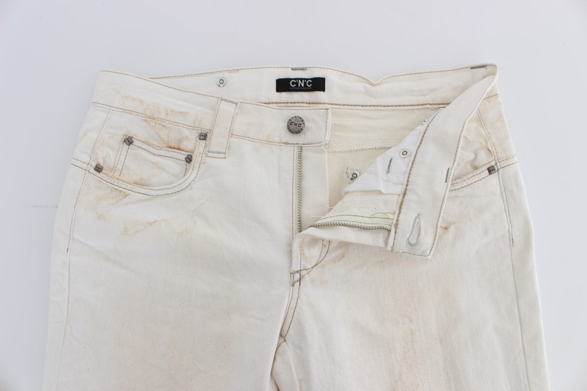 Costume National White Cotton Slim Fit Bootcut Jeans Costume National