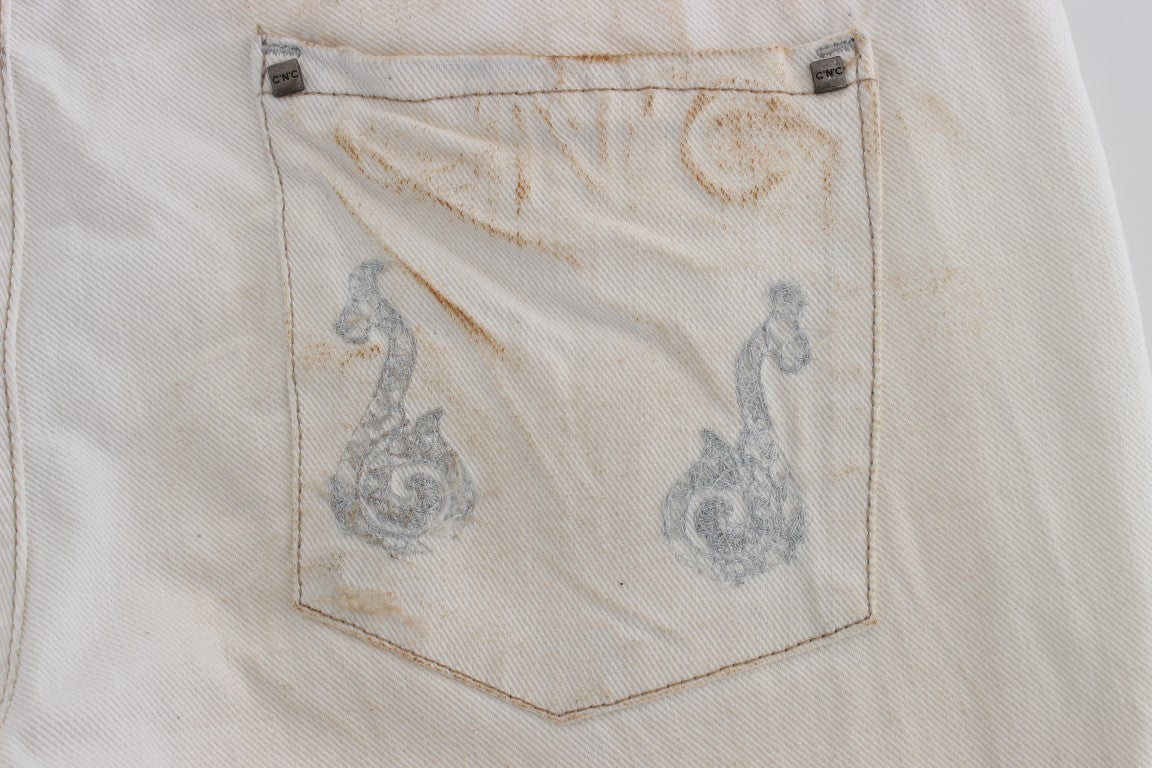 Costume National White Cotton Slim Fit Bootcut Jeans Costume National