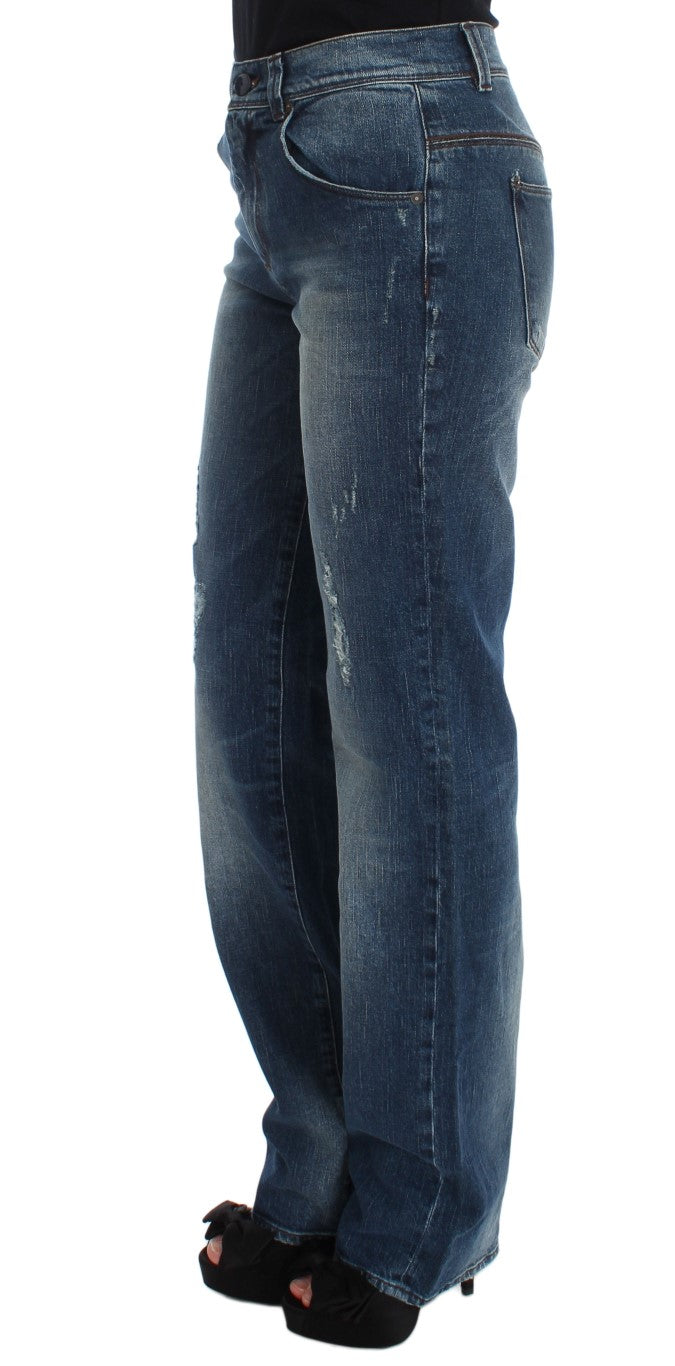 Ermanno Scervino Blue Wash Cotton Blend Slim Fit Jeans Ermanno Scervino