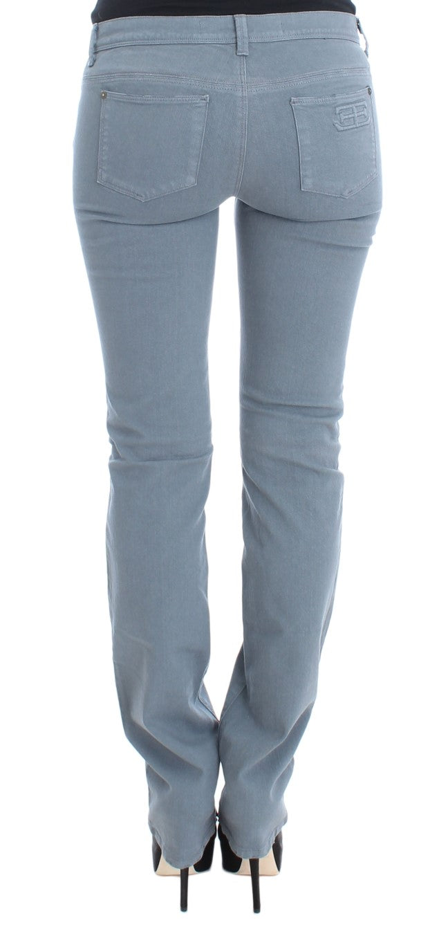 Ermanno Scervino Blue Cotton Blend Slim Fit Bootcut Jeans Ermanno Scervino