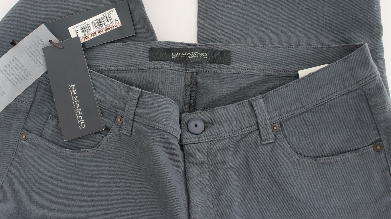 Ermanno Scervino Blue Cotton Blend Slim Fit Bootcut Jeans Ermanno Scervino