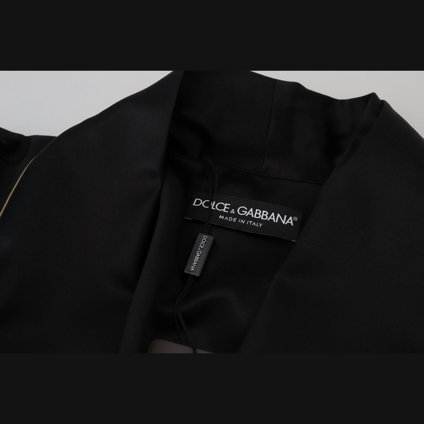 Dolce & Gabbana Black 100% Silk Robe Coat Wrap Jacket