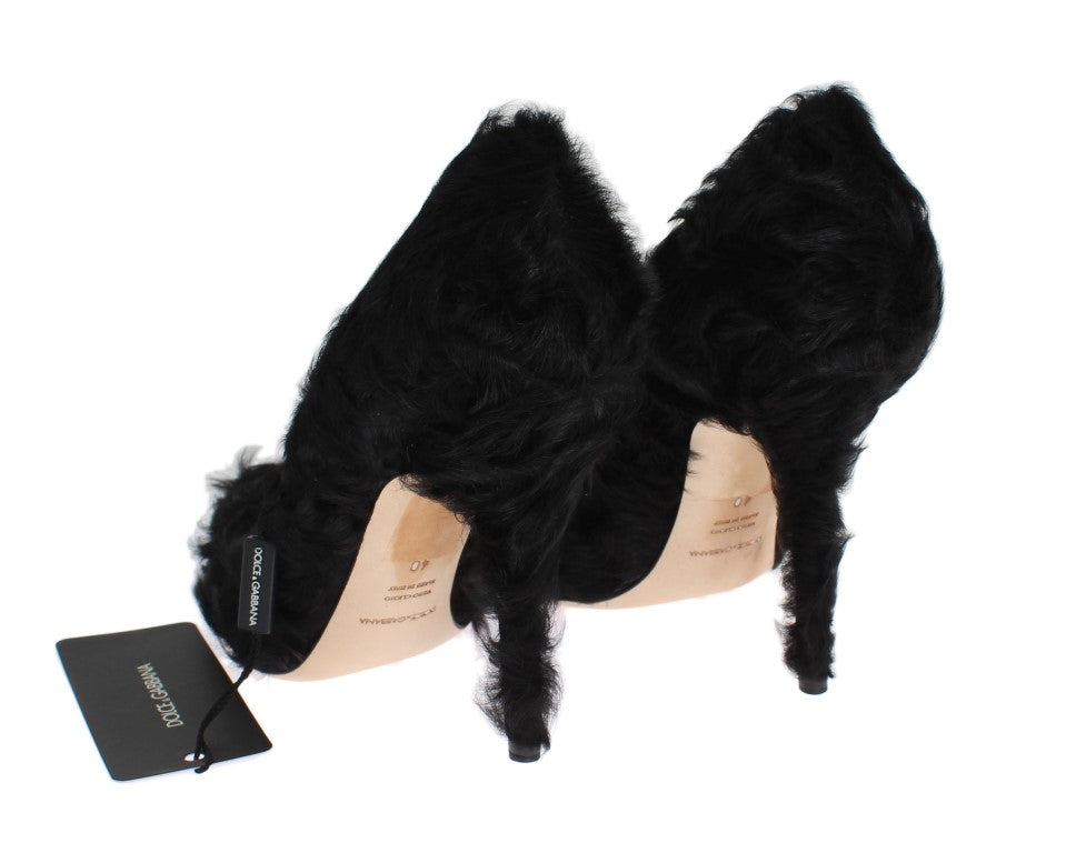 Dolce & Gabbana Black Xiangao Lamb Fur Leather Pumps Dolce & Gabbana
