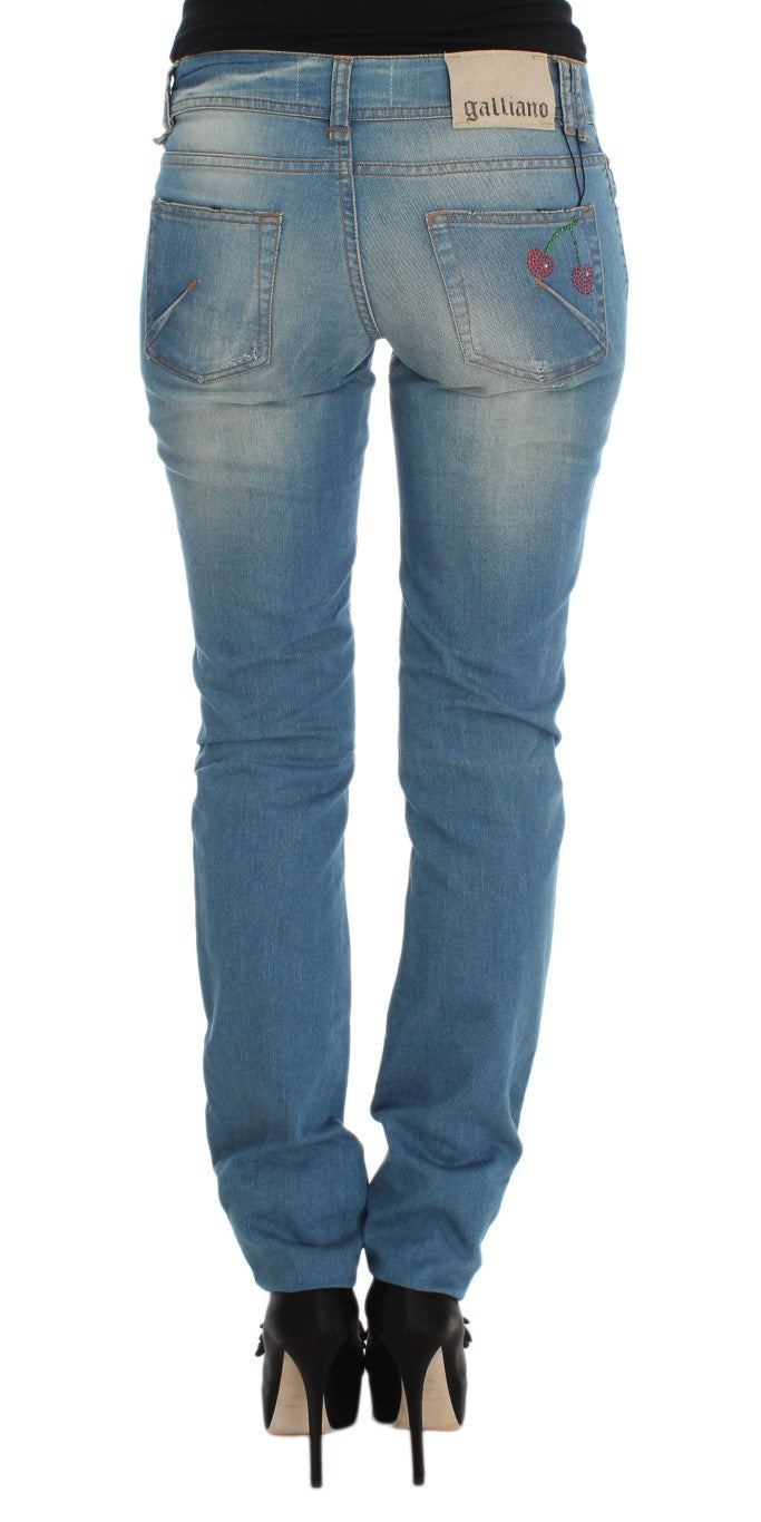 John Galliano Blue Wash Cotton Blend Slim Fit Jeans John Galliano