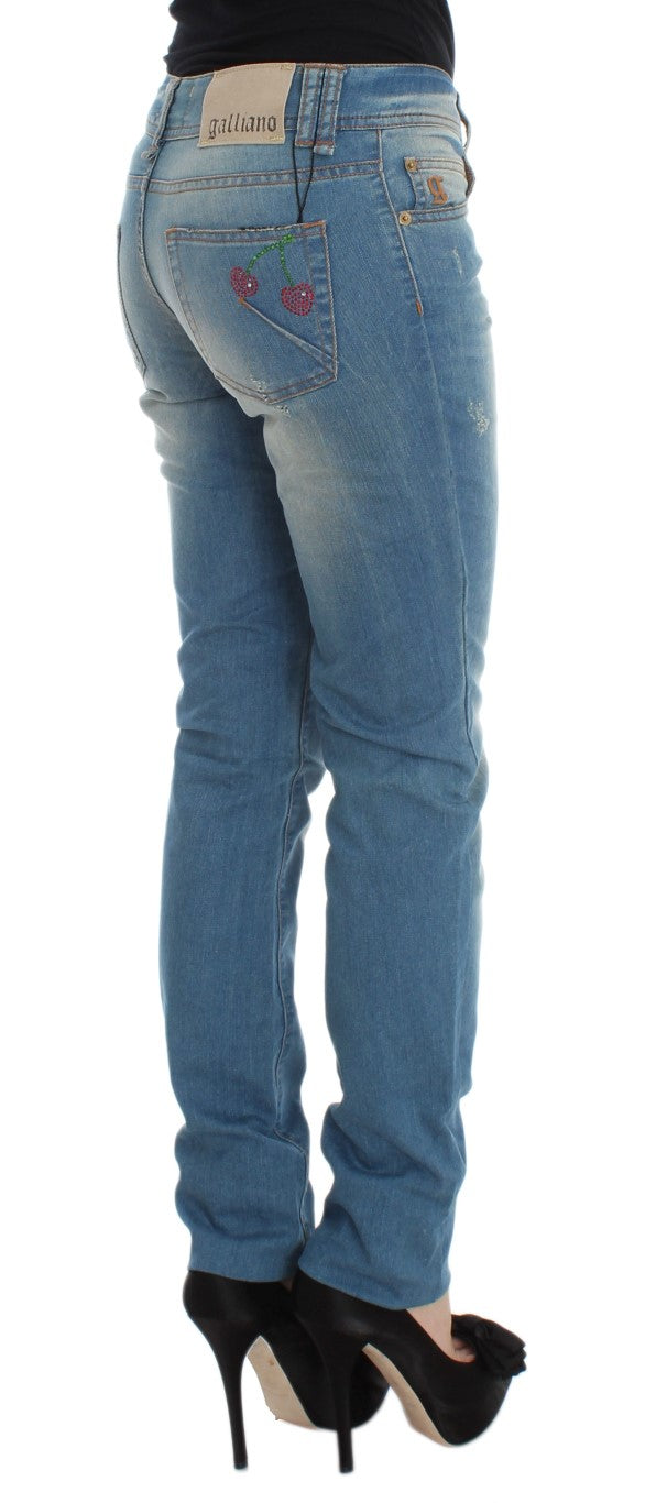 John Galliano Blue Wash Cotton Blend Slim Fit Jeans John Galliano