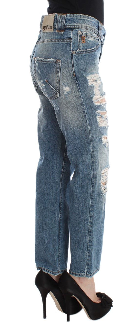 John Galliano Blue Wash Cotton Boyfriend Fit Cropped Jeans John Galliano