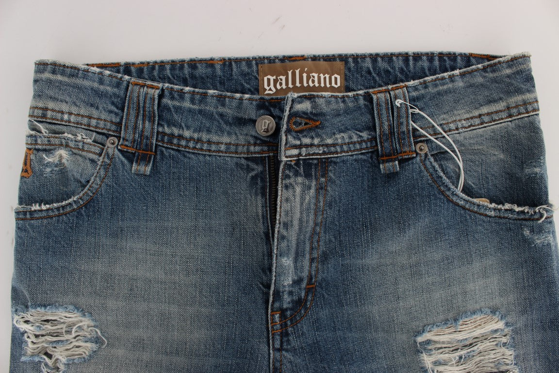 John Galliano Blue Wash Cotton Boyfriend Fit Cropped Jeans John Galliano
