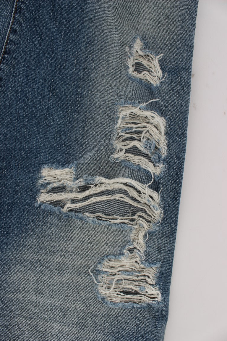 John Galliano Blue Wash Cotton Boyfriend Fit Cropped Jeans John Galliano