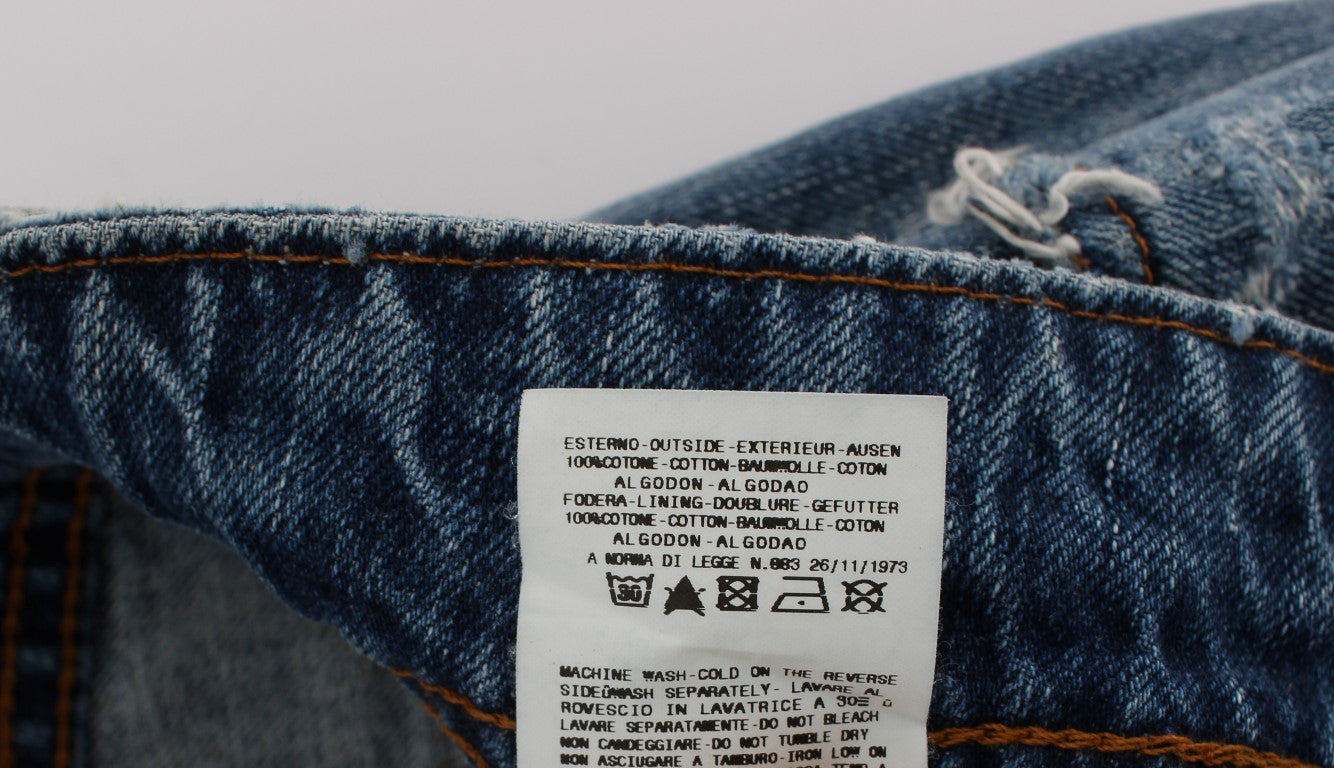 John Galliano Blue Wash Cotton Boyfriend Fit Cropped Jeans John Galliano