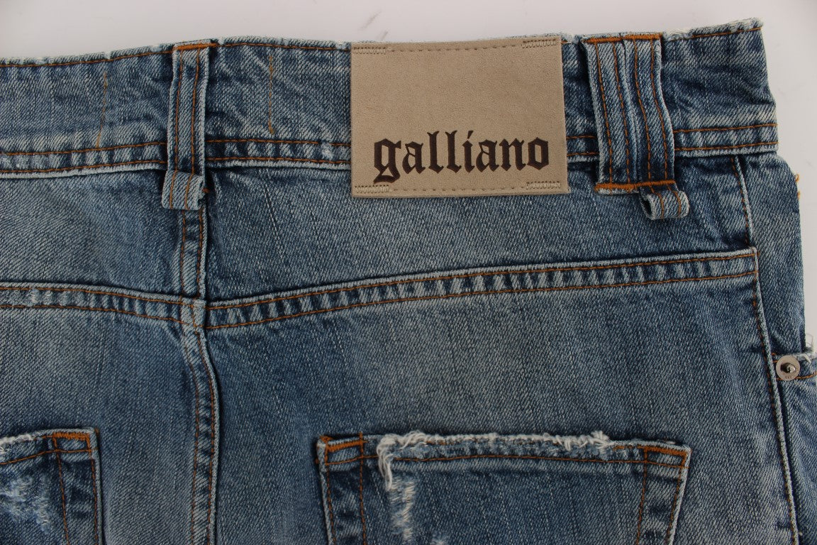 John Galliano Blue Wash Cotton Boyfriend Fit Cropped Jeans John Galliano