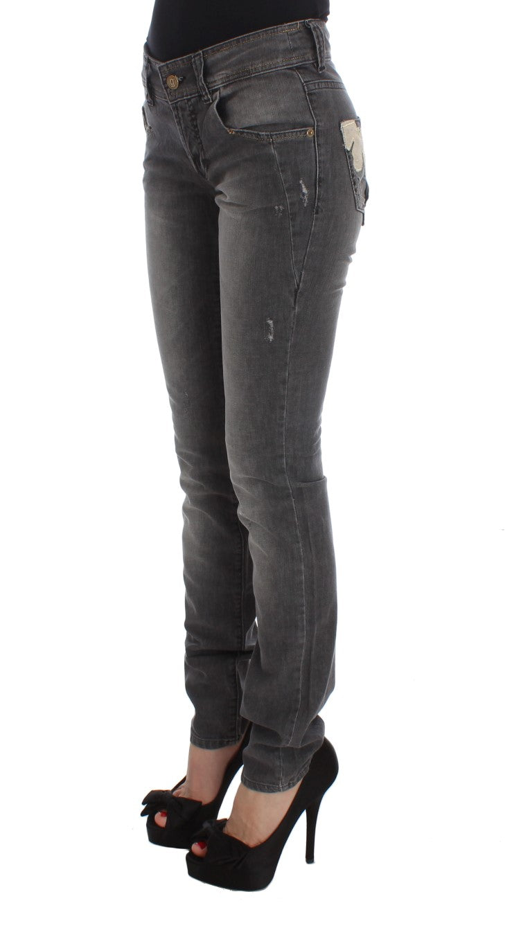John Galliano Gray Wash Cotton Blend Slim Fit Stretch Jeans John Galliano