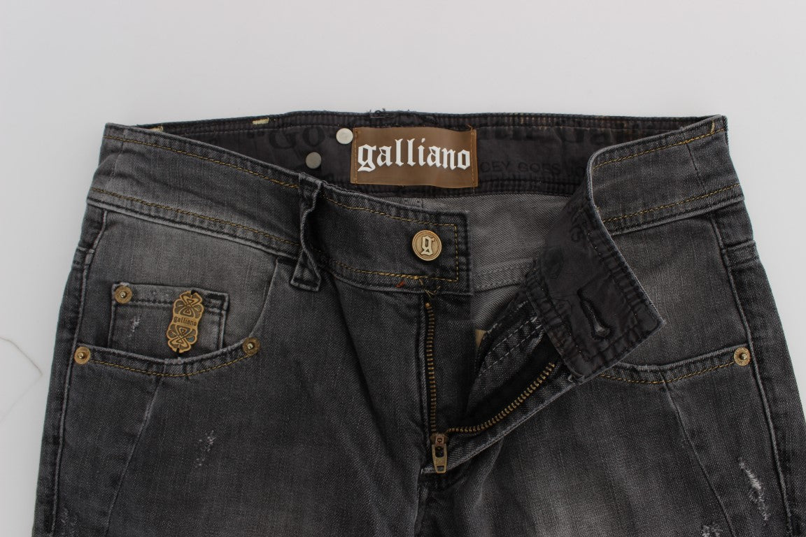John Galliano Gray Wash Cotton Blend Slim Fit Stretch Jeans John Galliano