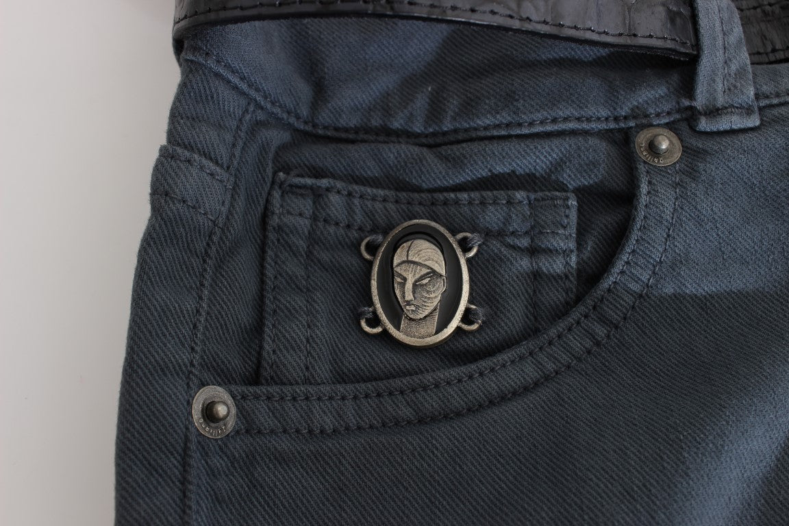 John Galliano Blue Cotton Blend Slim Fit High Waist Jeans John Galliano