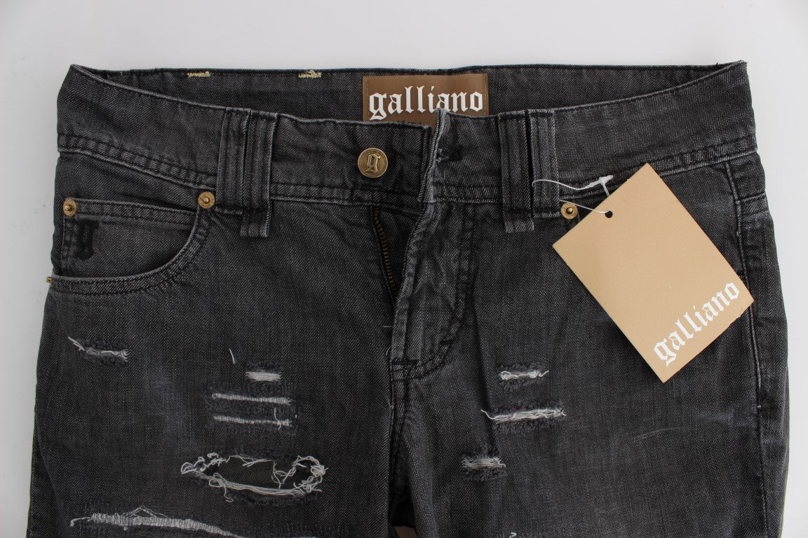 John Galliano Gray Wash Cotton Torn Straight Fit Jeans John Galliano