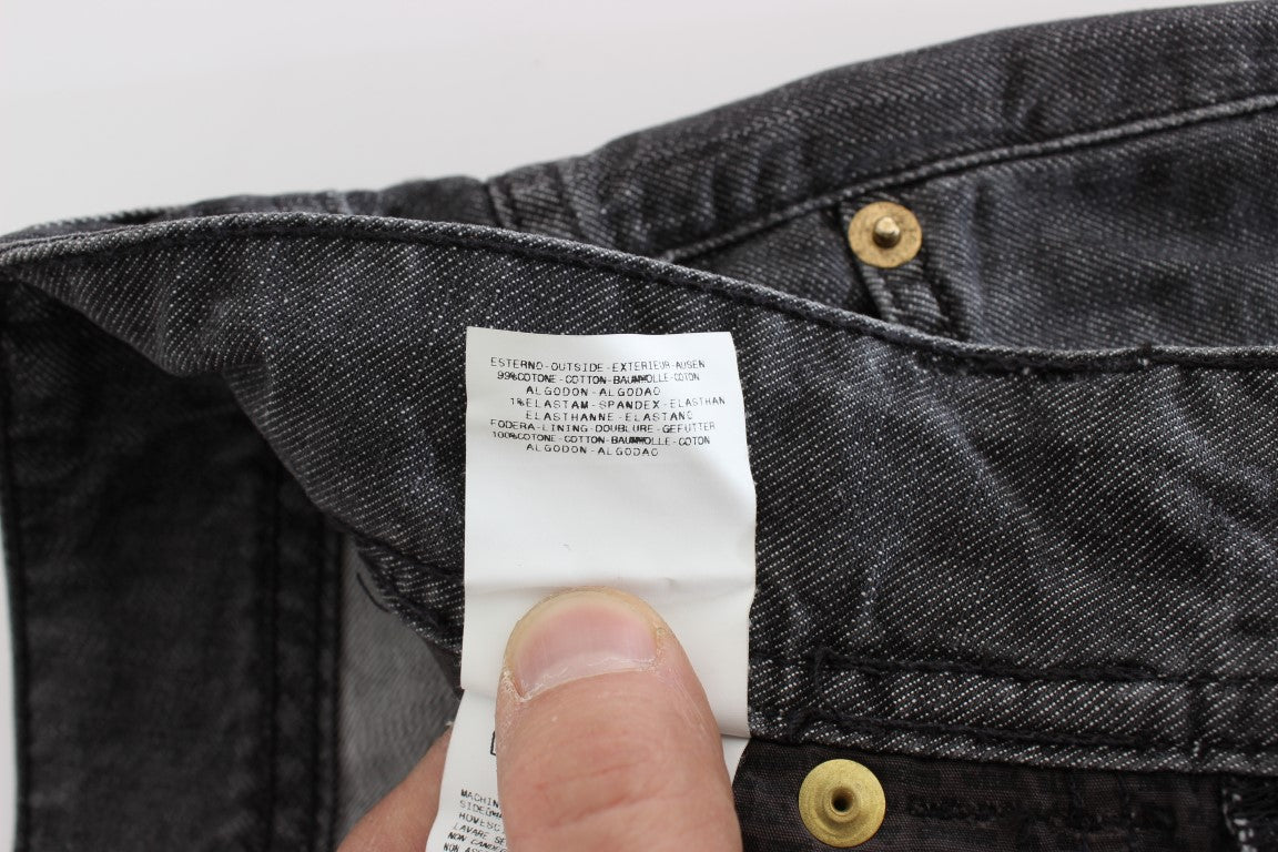 John Galliano Gray Wash Cotton Torn Straight Fit Jeans John Galliano